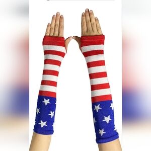 #10- Women Striped Long Fingerless Gloves, Winter Knitted Arm Warmers